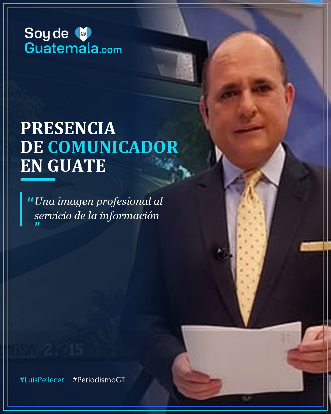 Luis Pellecer como comunicador guatemalteco en set de televisión